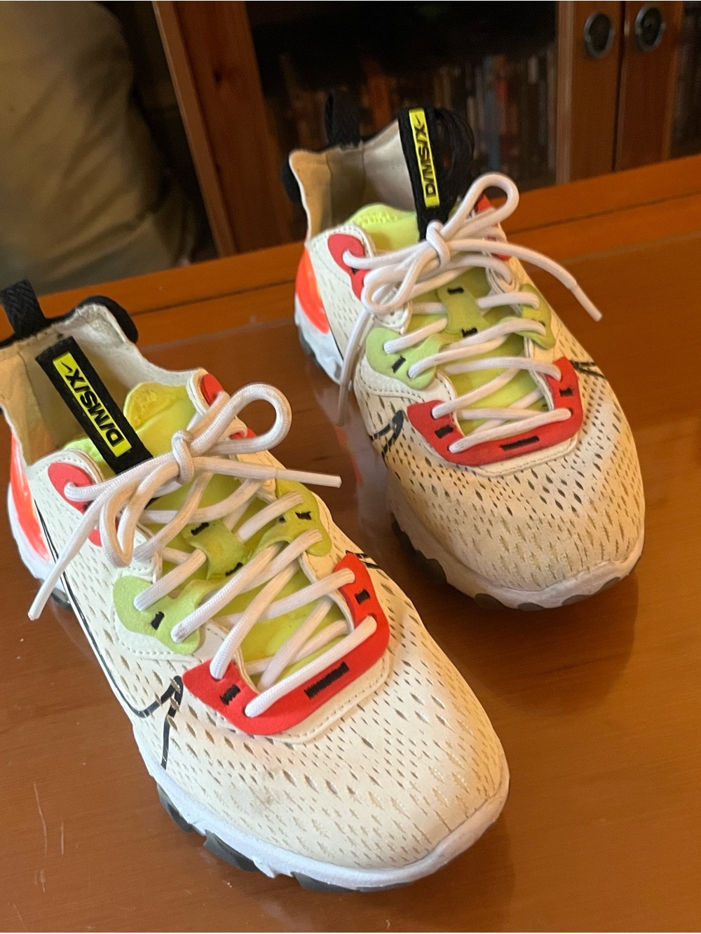 Nike Women’s White Sneakers with Neon Green & Coral Accents